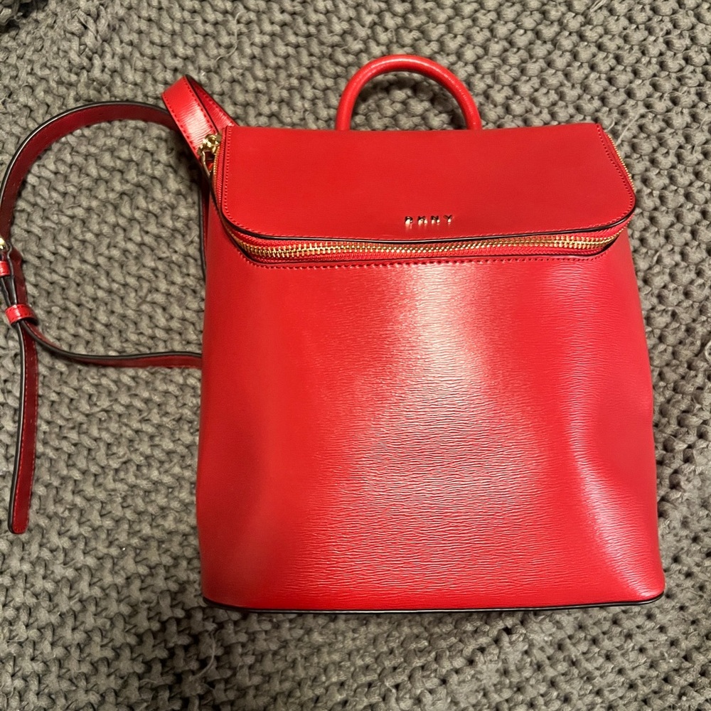 New DKNY red leather backpack purse